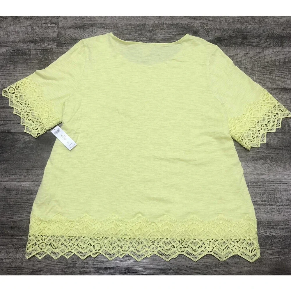 Chicos NWT Size 3 Chest 48” Slub lace hem/sleeve cotton T Shirt Blouse Sz XL A7 - Picture 2 of 7